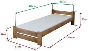 Emily ágy 80x200 cm, tölgyfa Ágyrács: Léces ágyrács, Matrac: Coco Maxi 20 cm matrac