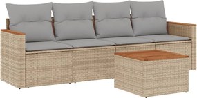 vidaXL 5 részes bézs polyrattan kerti ülőgarnitúra párnákkal