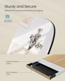 Teljes alakos tükör, állótükör lekerekített sarkokkal, fekete