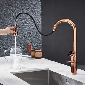 Konyhai csaptelep ELITE EDITION KF1694 kihúzható zuhanyfejjel, termosztátos működéssel, többféle színben — Arany