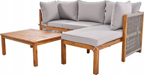 Kerti pihenő szett 2dupla ülés 1asztal Fa+szürke kötél