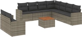 vidaXL 10 részes szürke polyrattan kerti ülőgarnitúra párnákkal