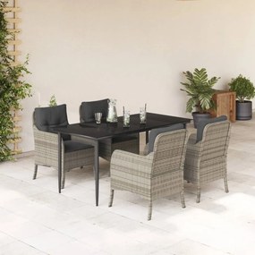 5részes világosszürke polyrattan kerti étkezőgarnitúra párnával