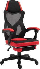 Vinsetto Ergonomikus Irodai Szék, Játék Szék, Forgószék Lábtartóval, PC Szék, Executive Szék, állítható magasság, Poliészter, Fekete+Piros, 58 x 63 x