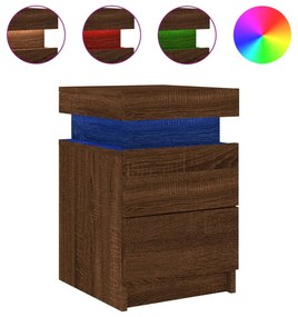 2 db barna tölgy színű éjjeliszekrény LED-ekkel 35 x 39 x 55 cm
