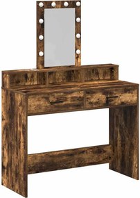 vidaXL Öltözködőasztal tükör lámpákkal Barna 100 x 41 x 140 cm Faanyag