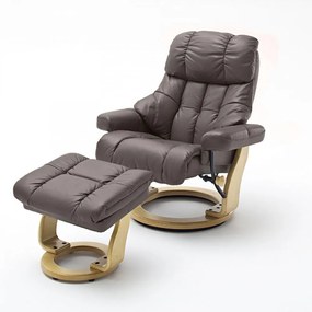 CALGARY Comfort XXL Barna bőr relax fotel lábtartóval natúr lábbal