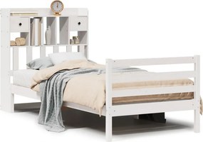 vidaXL fehér tömör fenyőfa könyvespolcos ágy matrac nélkül 90 x 190 cm