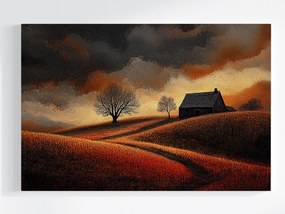 Vászonkép Canvas Tájkép Kilátás Falu Mező Felhők Vihar 120x80