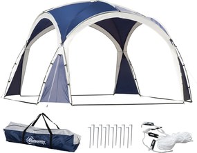 Outsunny 3,5 x 3,5 m-es Rendezvény Pavilon, Kampós Ajtóval, Esővédő Erős Acéloszlopokkal, UV Védelemmel Ellátott Kerti Fía, Napernyő Kempingezéshez és