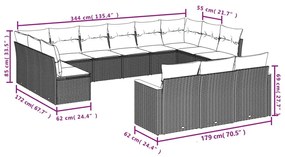 13 részes fekete polyrattan kerti ülőgarnitúra párnákkal