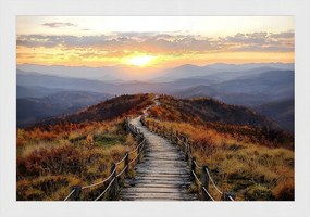 Poszter Keret Fa Ösvény Hegyek Naplemente Ősz Tájkép 60x40