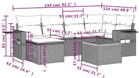 7 részes szürke polyrattan kerti ülőgarnitúra párnákkal