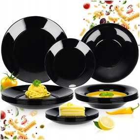 Étkezőgarnitúra Tányér 18EL 6 Személyes Fekete Ajándék