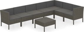 vidaXL 8 részes szürke polyrattan kerti ülőgarnitúra párnákkal