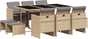 vidaXL 11részes vegyes bézs polyrattan kerti étkezőgarnitúra párnákkal