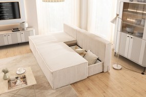 Solvero Mini bal oldali sarokkanapé ágyneműfunkcióval - világos bézs Tilia 01 plüss