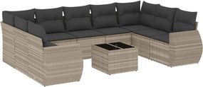 vidaXL 10 részes világosszürke polyrattan kerti ülőgarnitúra párnákkal