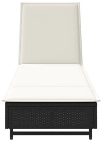 fekete polyrattan napozóágy kerekekkel és párnával