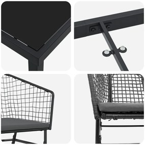 7 részes kertibútor készlet párnákkal, fekete porszórt rattan