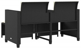vidaXL 2 személyes fekete polyrattan kerti kanapé asztallal/székkel