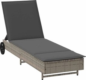 vidaXL szürke polyrattan napozóágy kerekekkel és párnával