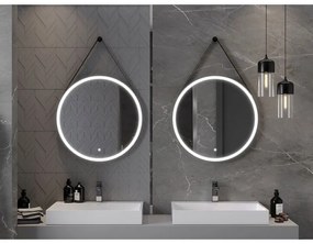 Mexen Reni, LED fürdoszobai tükör háttérvilágítással 70x70 cm, 6000K, fekete keret, páramentes, 9812-070-070-611-70