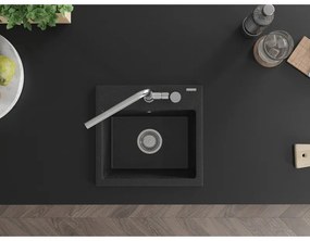 Mexen Milo, 1 kamrás gránit mosogató 435x410x171 mm és Flora mosogató csaptelep, fekete-ezüst metál, 6505-73-670401-00
