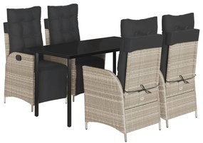 vidaXL 5részes világosszürke polyrattan kerti étkezőgarnitúra párnával