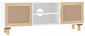 fehér fenyőfa és természetes rattan TV-szekrény 105x30x40 cm