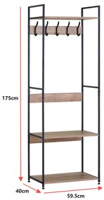Intenso Home nyitott ruhafogas 3db polccal 60 x 175cm fém lábakkal modern tölgy színben | Előszobai ruhatároló cipőtartóval / nyitott gardrób