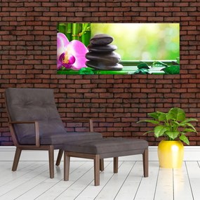 Kép a masszázs kövek és orchideák a vízen (120x50 cm)