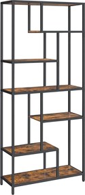 Könyvespolc, 6 szintes könyvespolc 30 x 80 x 180 cm, rusztikus barna és fekete