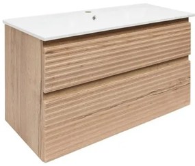Naturel Savona Fürdőszobaszekrény mosdóval, 2 fiókos 98x53x44,8 cm matt Halifax tölgy SAVONA2100DH