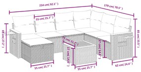 8 részes fekete polyrattan kerti ülőgarnitúra párnákkal