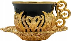 Kávéscsésze csészealjjal eszpresszó török fekete arany