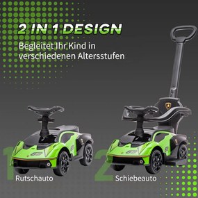 AIYAPLAY Ride-on autó tolókarral, 2 az 1-ben Ride-on jármű kormánykerékkel, kürttel, lábtartóval, üléstárolóval, zöld