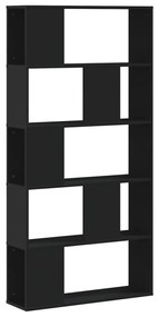 5 szintes fekete szerelt fa könyvespolc 80,5 x 23,5 x 162,5 cm