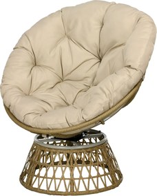 Outsunny Papasan Fotel Wicker Forgós Karfás Fotel Párnával 360 Fokban Állítható Lábpárnával 85 x 70 x 82 cm Khaki | Aosom