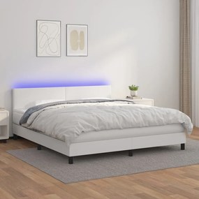 fehér műbőr rugós ágy matraccal és LED-del 160x200 cm