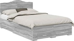 vidaXL Ágykeret fejtámlával fiókkal Szürke Sonoma 135 x 190 cm Faanyag