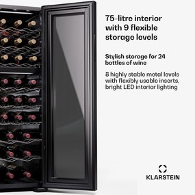Klarstein Shiraz 24 Duo, borhűtő, 2 zóna, 75 l/24 palack, 5-18 °C, érintésvezérlés
