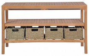 Tömör tíkfa fürdőszobai pipereszekrény 4 kosárral 132x45x75 cm