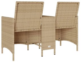 bézs polirattan 2 személyes kerti kanapé asztallal és párnákkal