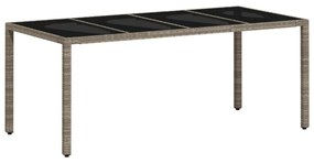 világosszürke polyrattan üveglapos kerti asztal 190x90x75 cm