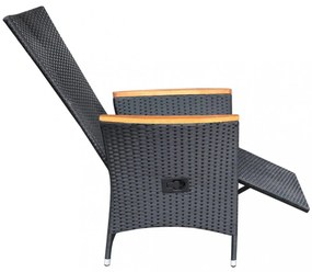 2 db fekete dönthető háttámlás polyrattan kerti szék párnával