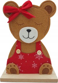 Dekoratív filc mackó fa alapon 18 cm Karácsony