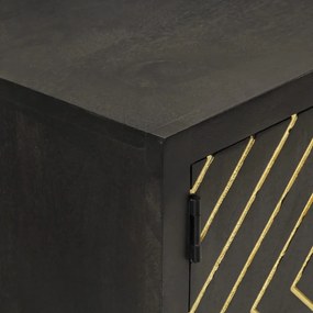 fekete és arany tömör mangófa tálalószekrény 110 x 30 x 75 cm