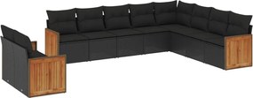 vidaXL 10 részes fekete polyrattan kerti ülőgarnitúra párnákkal