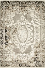 133x190 cm Kétszintes Díszszszőnyeg Szürke Krém Rojtokkal